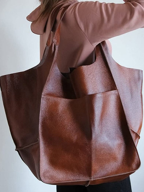 Elena-Bolso de hombro sencillo, grande y de gran capacidad, de piel suave