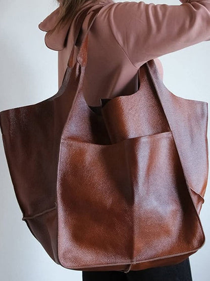 Elena-Bolso de hombro sencillo, grande y de gran capacidad, de piel suave