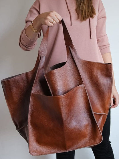 Elena-Bolso de hombro sencillo, grande y de gran capacidad, de piel suave
