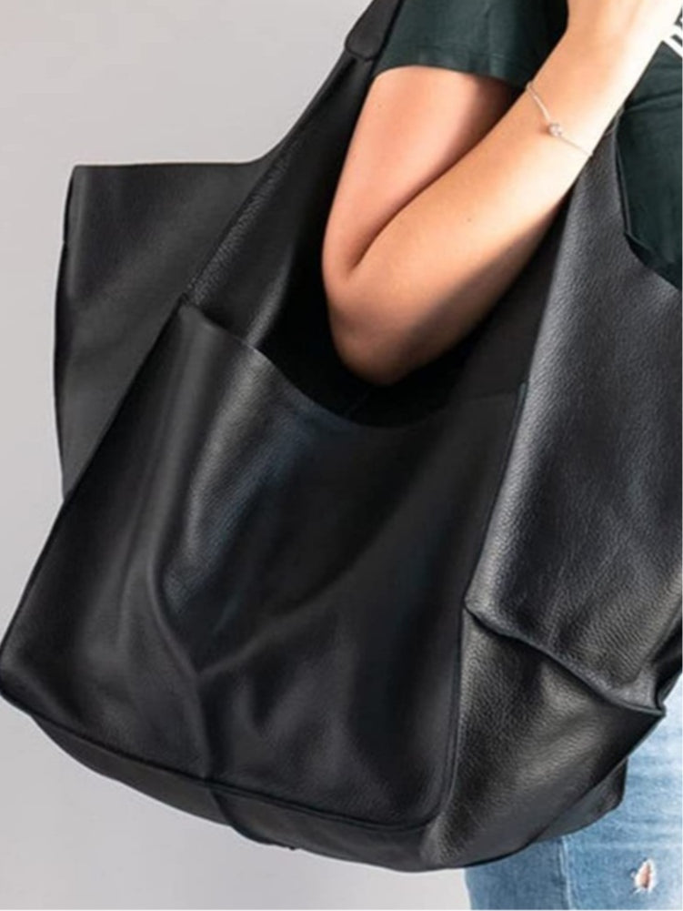 Elena-Bolso de hombro sencillo, grande y de gran capacidad, de piel suave