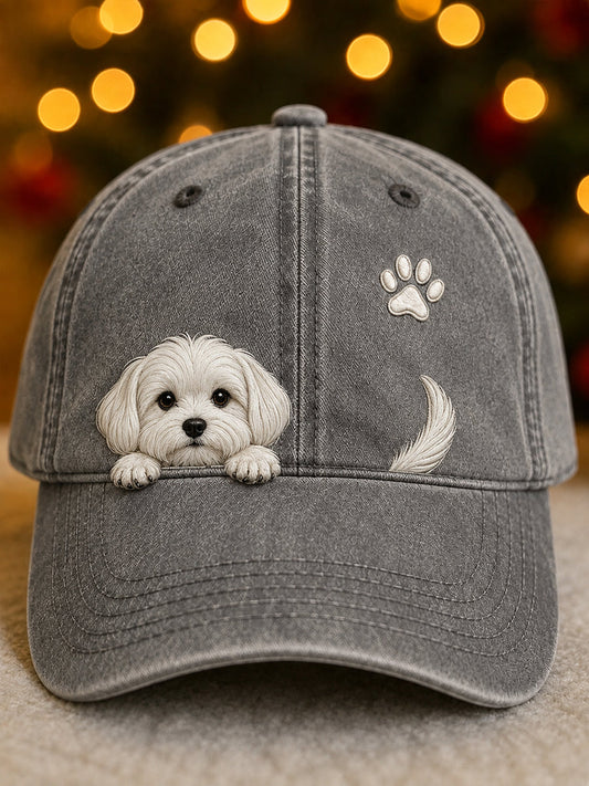 Gorra Unisex con Perro Maltés y Huellas