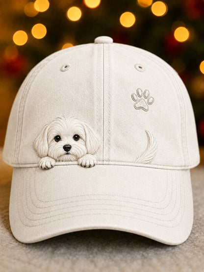 Gorra Unisex con Perro Maltés y Huellas