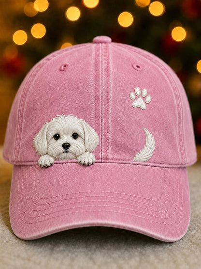 Gorra Unisex con Perro Maltés y Huellas