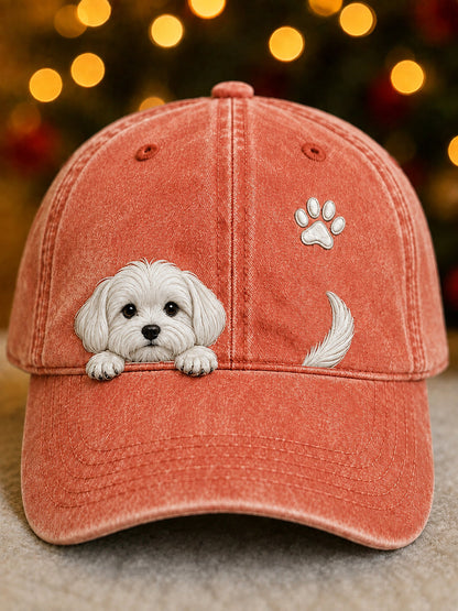 Gorra Unisex con Perro Maltés y Huellas