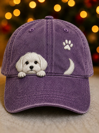 Gorra Unisex con Perro Maltés y Huellas