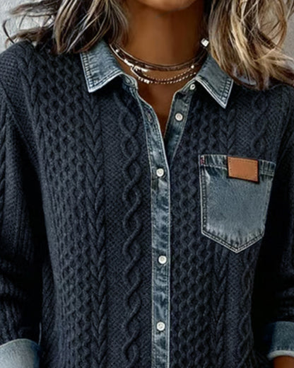 Ana-Camisa vaquera de manga larga con diseño de parches