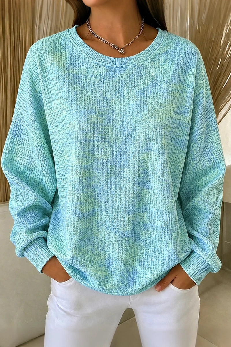 Women's Blue Green Gradient Art Print Casual Waffle Sweatshirt RSWF2801