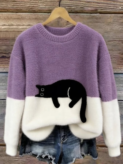 Cai–Suéter casual con estampado de gato
