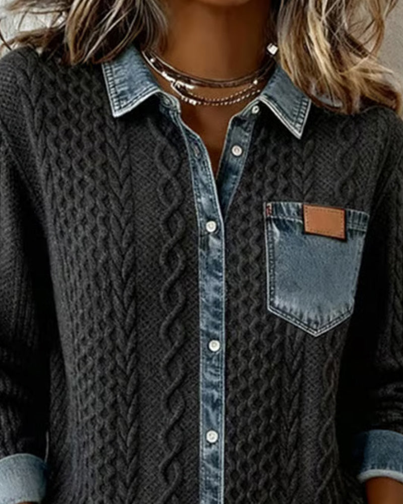 Ana-Camisa vaquera de manga larga con diseño de parches
