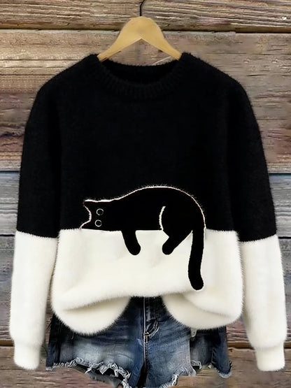 Cai–Suéter casual con estampado de gato