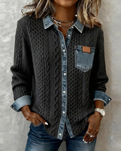 Ana-Camisa vaquera de manga larga con diseño de parches