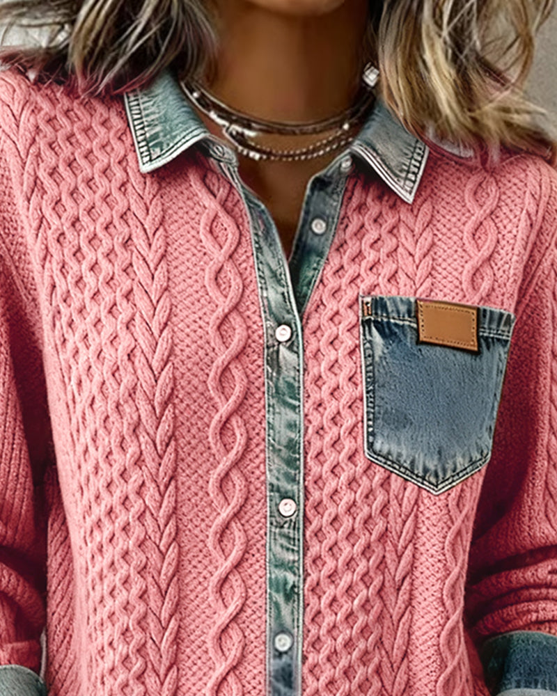 Ana-Camisa vaquera de manga larga con diseño de parches