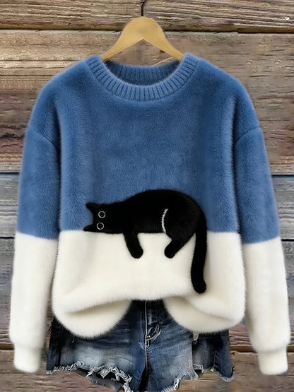 Cai–Suéter casual con estampado de gato