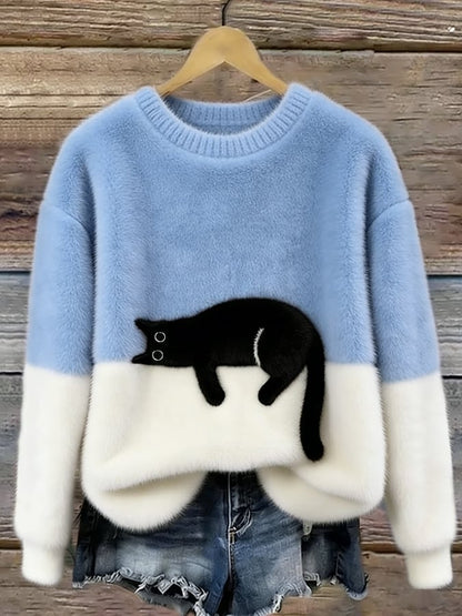 Cai–Suéter casual con estampado de gato
