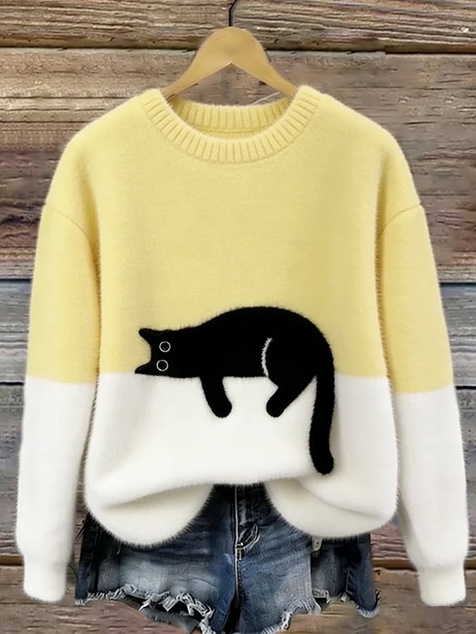 Cai–Suéter casual con estampado de gato