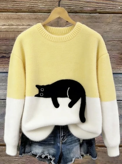 Cai–Suéter casual con estampado de gato