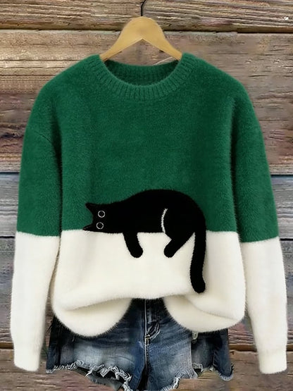 Cai–Suéter casual con estampado de gato