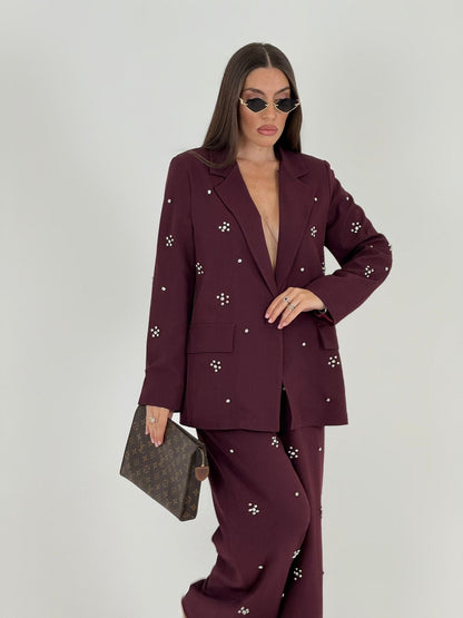 KATIA - Conjunto de chaqueta y pantalón con detalles de piedras