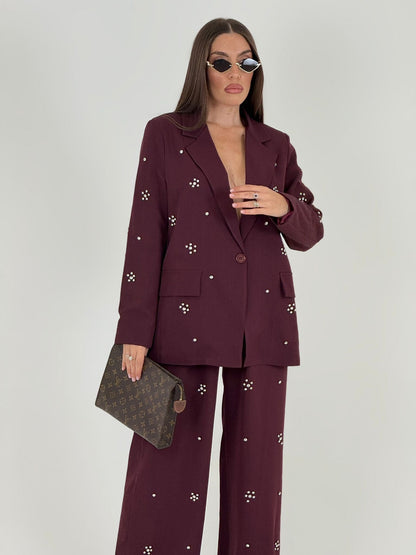 KATIA - Conjunto de chaqueta y pantalón con detalles de piedras