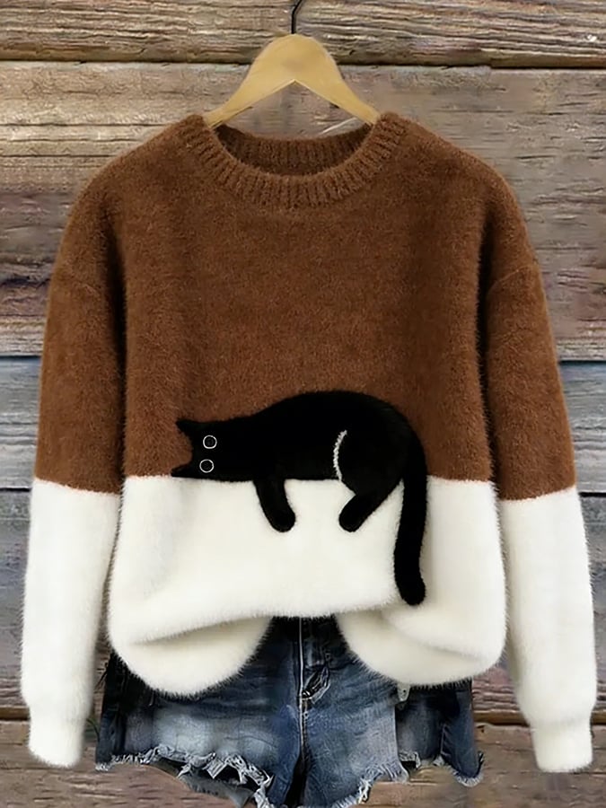 Cai–Suéter casual con estampado de gato