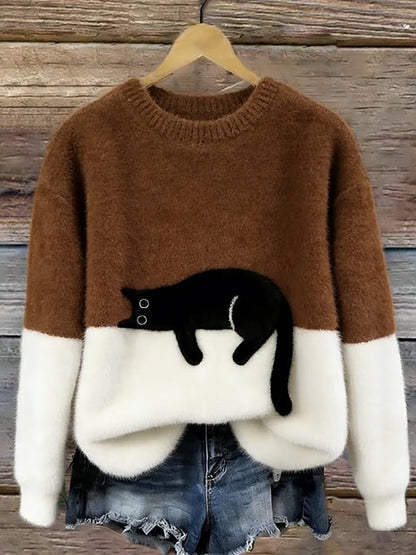 Cai–Suéter casual con estampado de gato