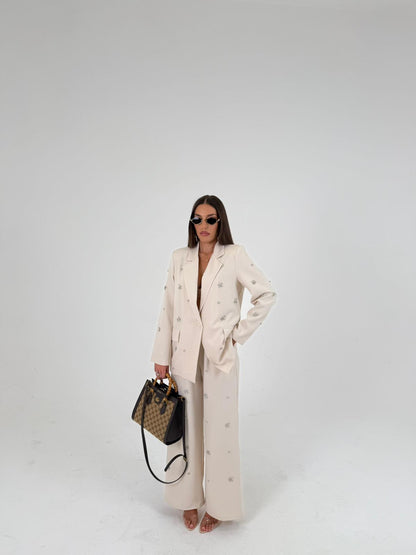KATIA - Conjunto de chaqueta y pantalón con detalles de piedras