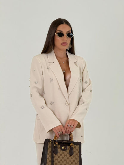 KATIA - Conjunto de chaqueta y pantalón con detalles de piedras