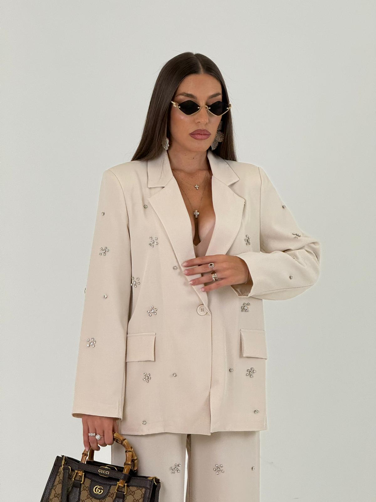 KATIA - Conjunto de chaqueta y pantalón con detalles de piedras