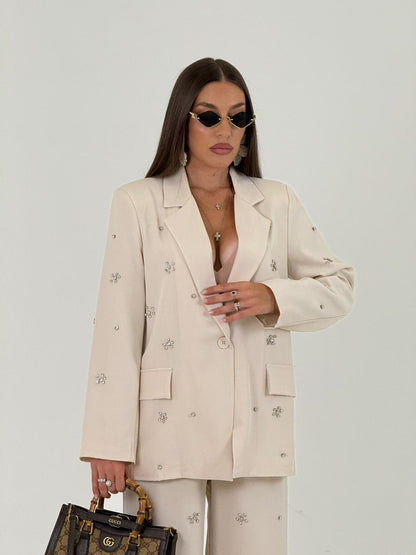 KATIA - Conjunto de chaqueta y pantalón con detalles de piedras
