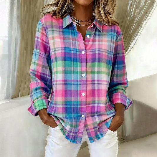 Lea-Blusa de cuadros colorida