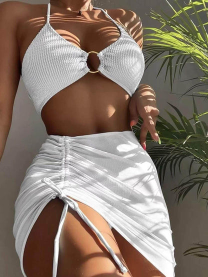 Matilda-Bikini de tres piezas con cuello halter y diseño sexy en color liso