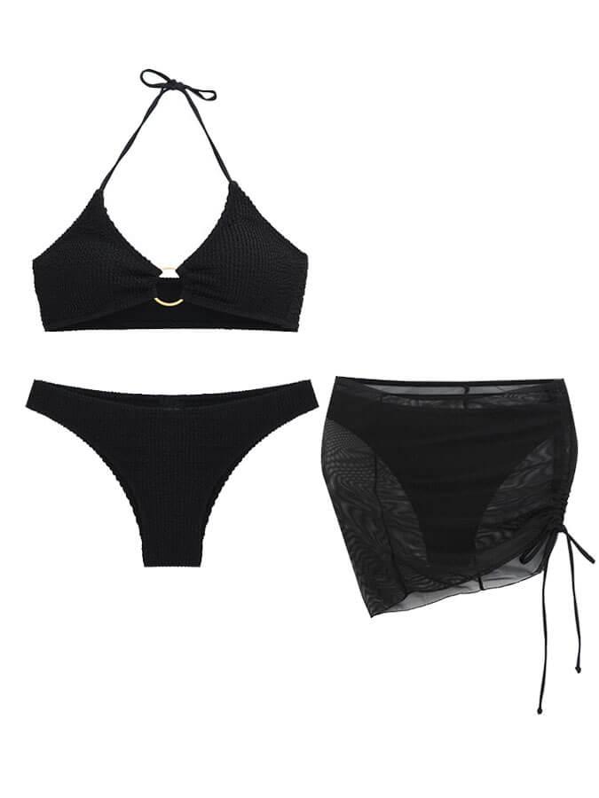 Matilda-Bikini de tres piezas con cuello halter y diseño sexy en color liso