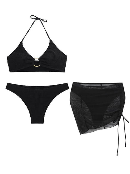 Matilda-Bikini de tres piezas con cuello halter y diseño sexy en color liso