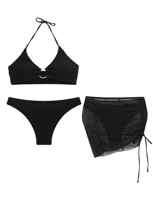 Matilda-Bikini de tres piezas con cuello halter y diseño sexy en color liso