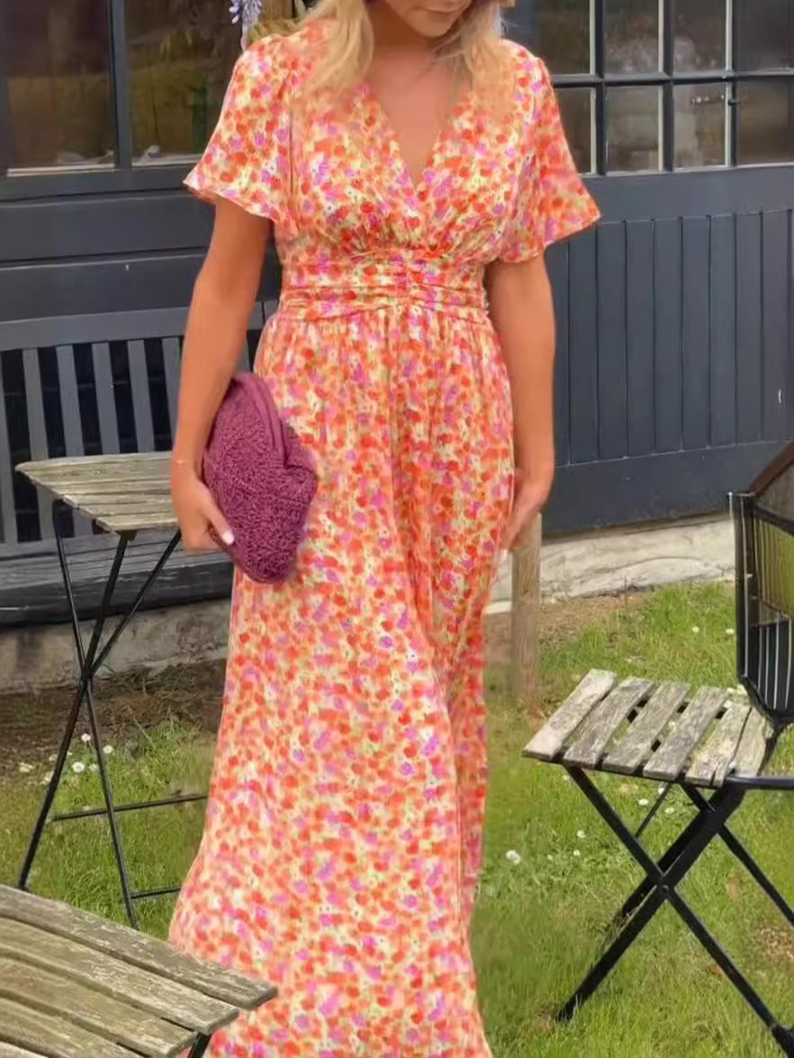 Élina - Vestido largo fluido con estampado floral
