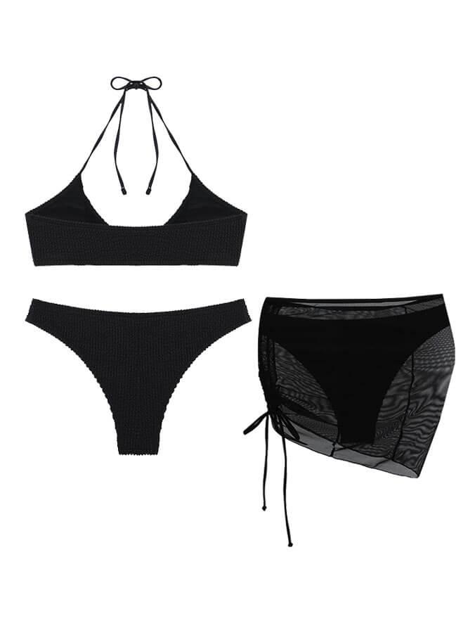 Matilda-Bikini de tres piezas con cuello halter y diseño sexy en color liso