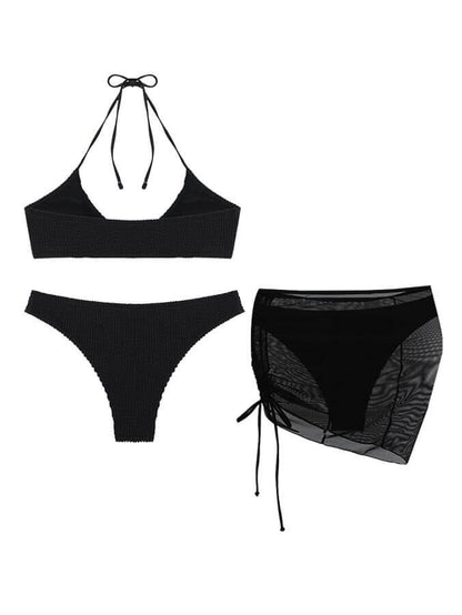 Matilda-Bikini de tres piezas con cuello halter y diseño sexy en color liso