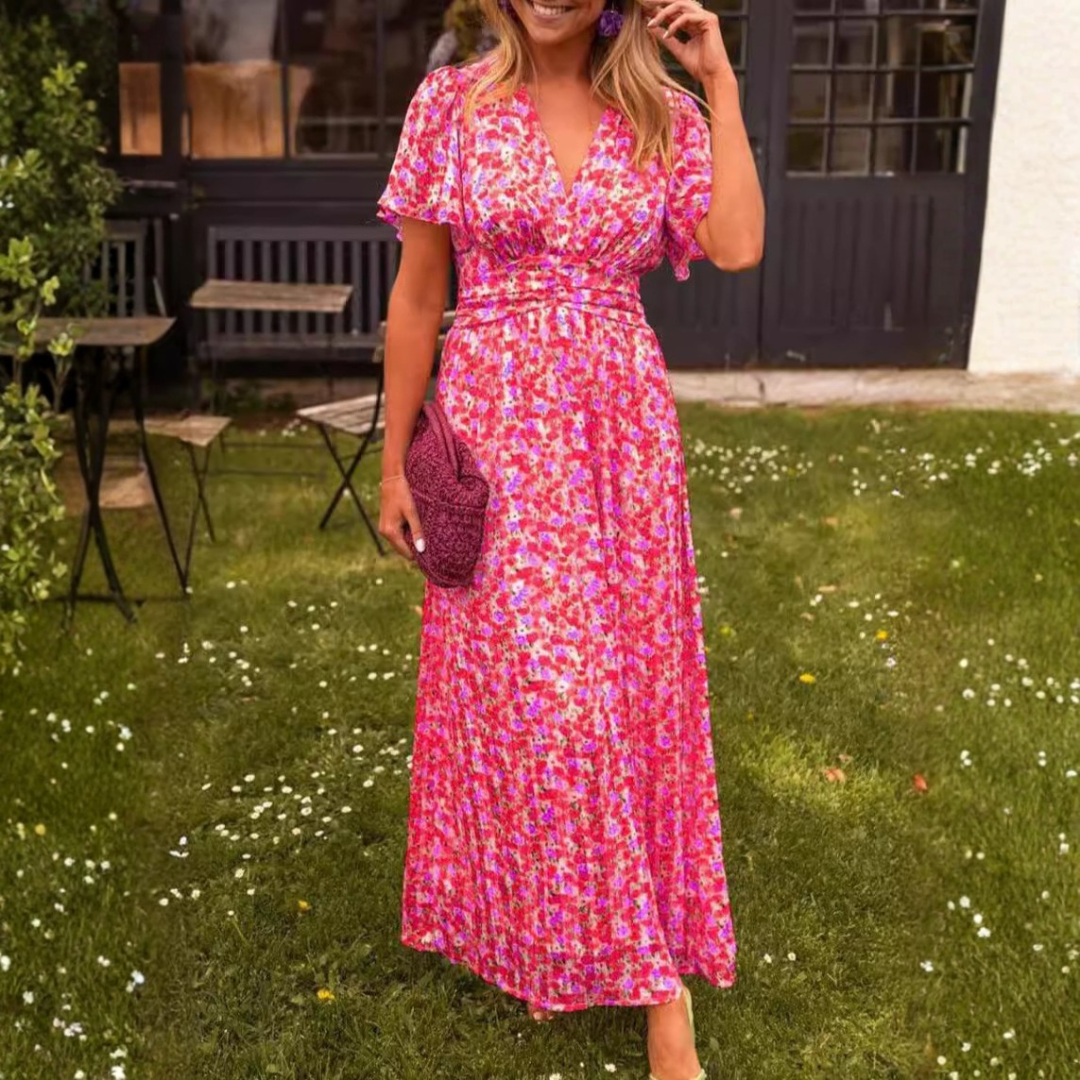 Élina - Vestido largo fluido con estampado floral
