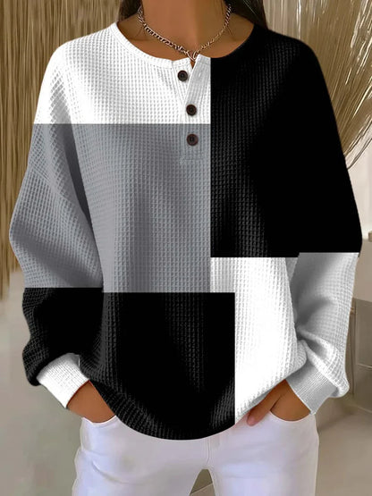 Women's Geometric Pattern Art Print Casual Cotton Waffle Sweatshirt RSWF602