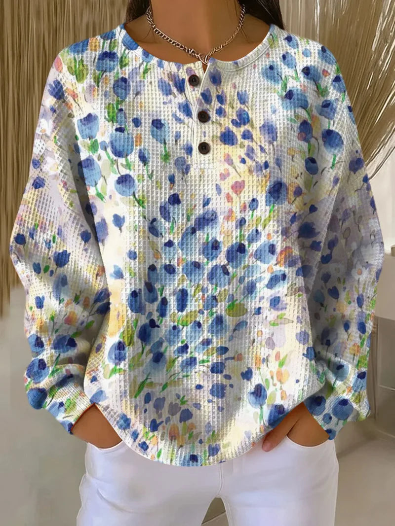 Women's Flowers Pattern Art Print Casual Waffle Sweatshirt RSWF604