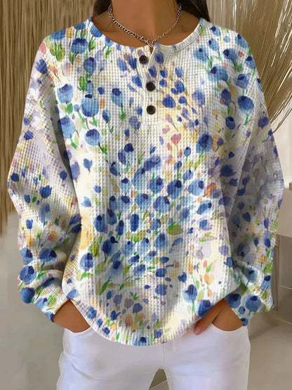 Women's Flowers Pattern Art Print Casual Waffle Sweatshirt RSWF604