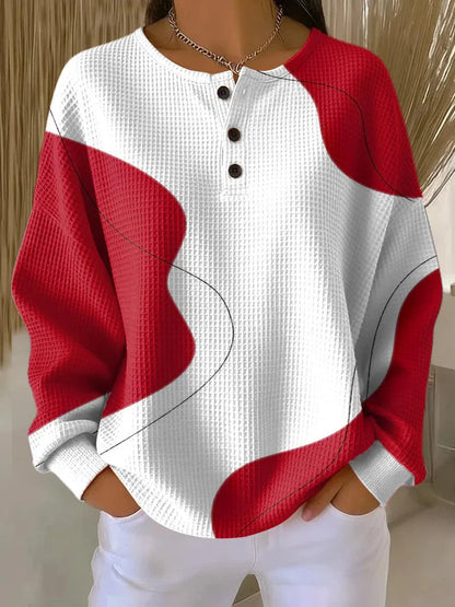 Women's Abstract Pattern Art Print Casual Cotton Waffle Sweatshirt RSWF605