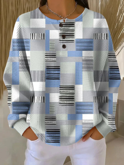Women's Geometric Pattern Art Print Casual Cotton Waffle Sweatshirt RSWF606