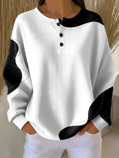 Women's Abstract Pattern Art Print Casual Cotton Waffle Sweatshirt RSWF611