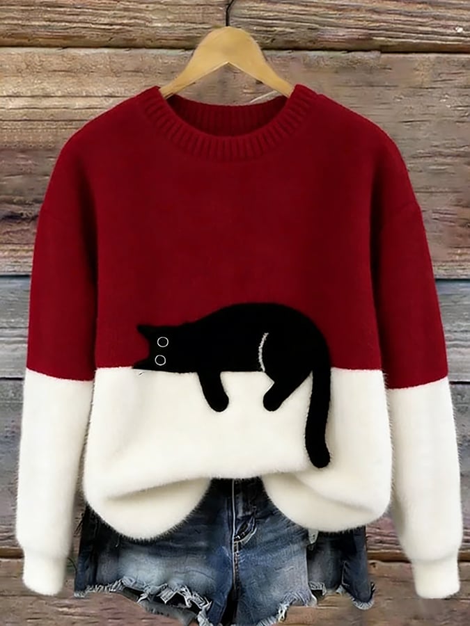 Cai–Suéter casual con estampado de gato