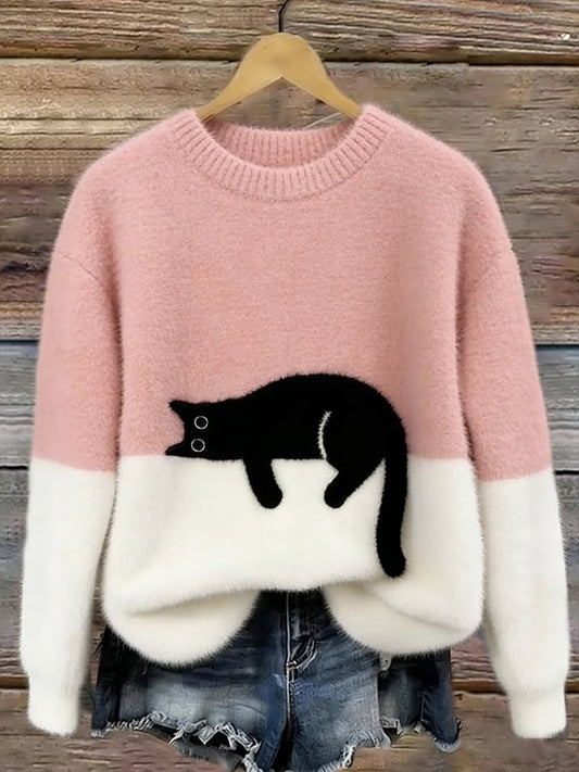 Cai–Suéter casual con estampado de gato