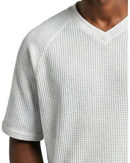 Pedro- Camiseta de cuello en V con textura acanalada para hombre, camiseta informal de manga corta lisa
