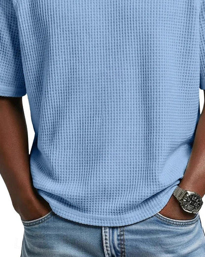Pedro- Camiseta de cuello en V con textura acanalada para hombre, camiseta informal de manga corta lisa