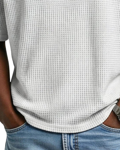 Pedro- Camiseta de cuello en V con textura acanalada para hombre, camiseta informal de manga corta lisa