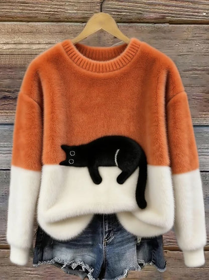 Cai–Suéter casual con estampado de gato